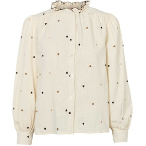 LECOCO BLOUSE LOVISE OFF WHITE/ BRUNE SMÅ HJERTER