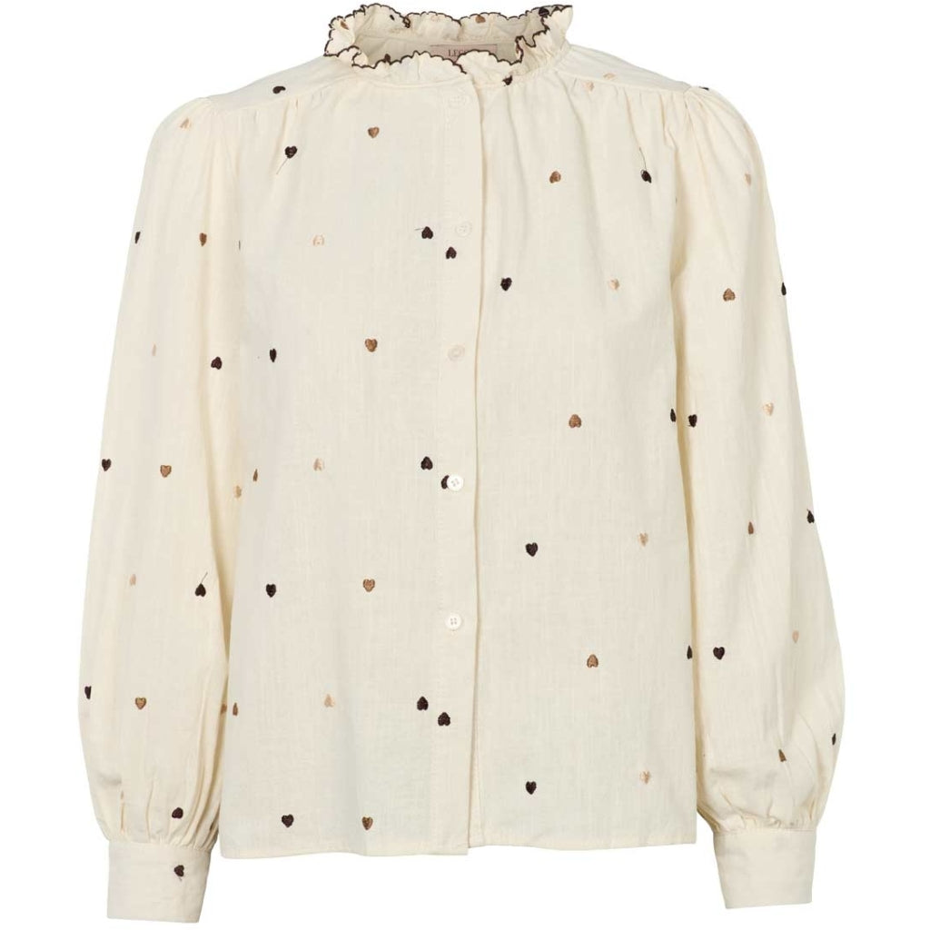 LECOCO BLOUSE LOVISE OFF WHITE/ BRUNE SMÅ HJERTER