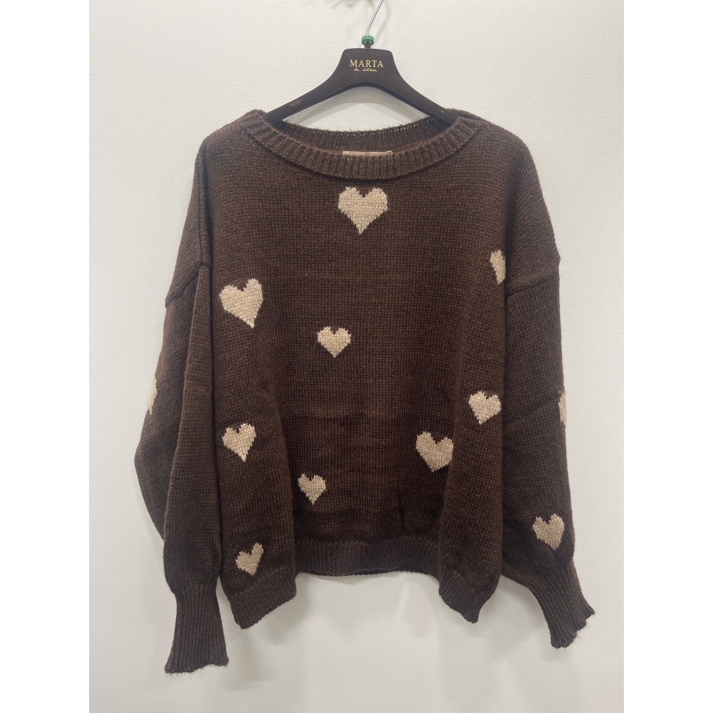 MARTA STRIK BLOUSE BROWN MED HJERTER 9582