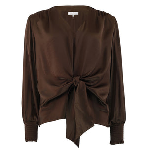 CONTINUE BLOUSE KARINA SATIN WRAP BROWN