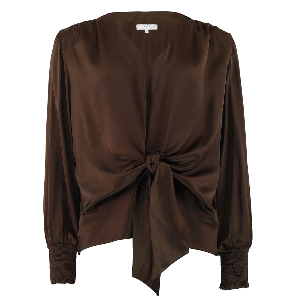 CONTINUE BLOUSE KARINA SATIN WRAP BROWN