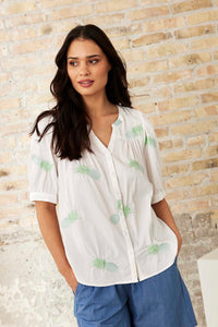 IN FRONT BLOUSE ARIEL OFF WHITE/ GRØNNE ANANAS
