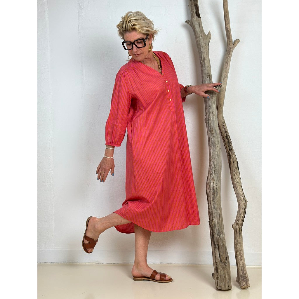 GASPAR DRESS LOVE STRIPE 3/4 SLEEVE PINK