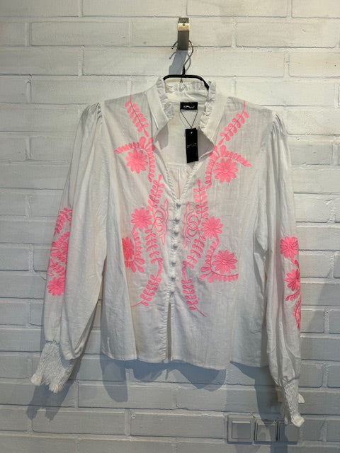 QNUS SHIRT BOHEME SIMONA W EMBRODERY  NEON PINK