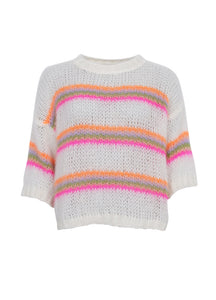 BLACK COLOUR MINNA STRIPED JUMPER S/S WHITE NEON 1208