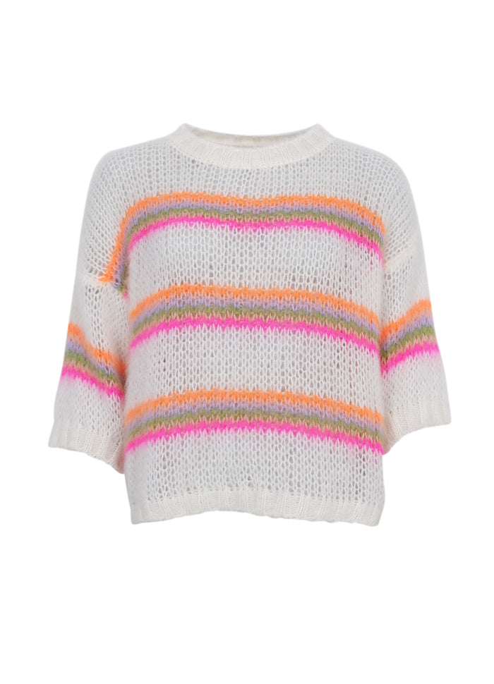 BLACK COLOUR MINNA STRIPED JUMPER S/S WHITE NEON 1208