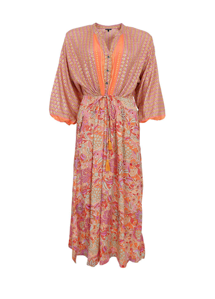 BLACK COLOUR LUNA RAGLAN DRESS 39153 ORANGE MIX