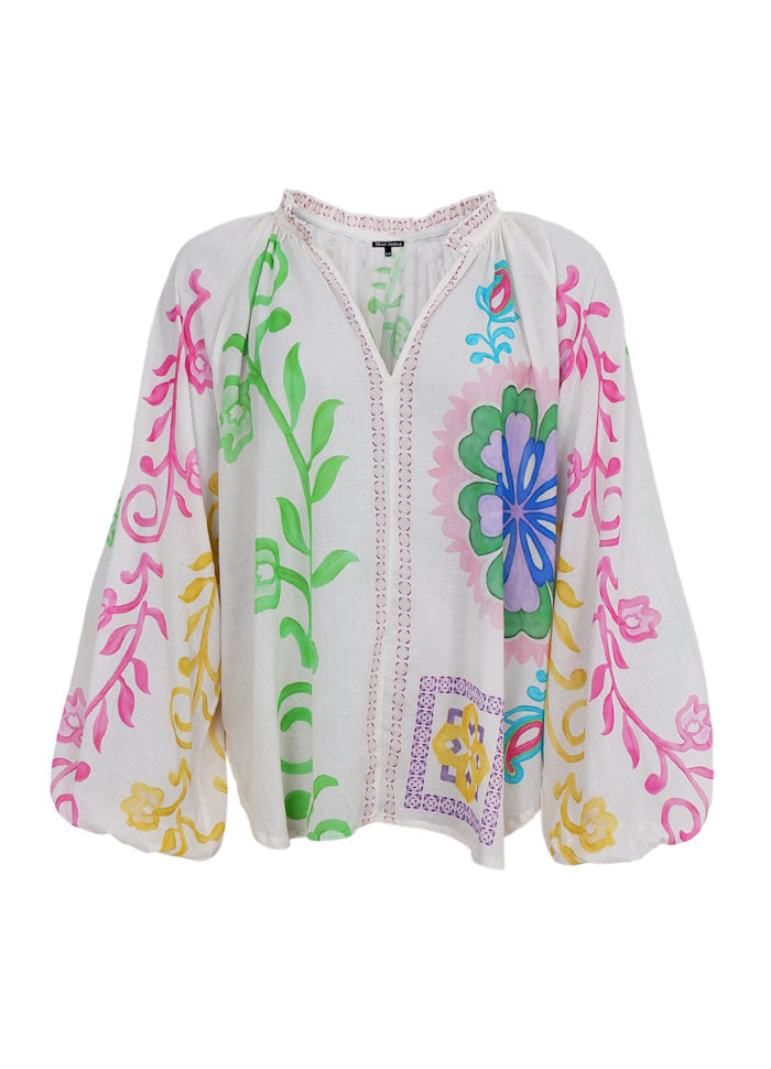 BLACK COLOUR SUN BLOUSE WHITE FLOWER 40898