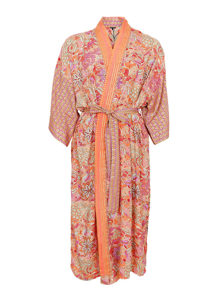 BLACK COLOUR LUNA MULTI LONG KIMONO ORANGE 39148