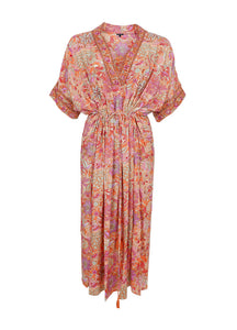 BLACK COLOUR LUNA KAFTAN TIE DRESS ORANGE MIX 39124