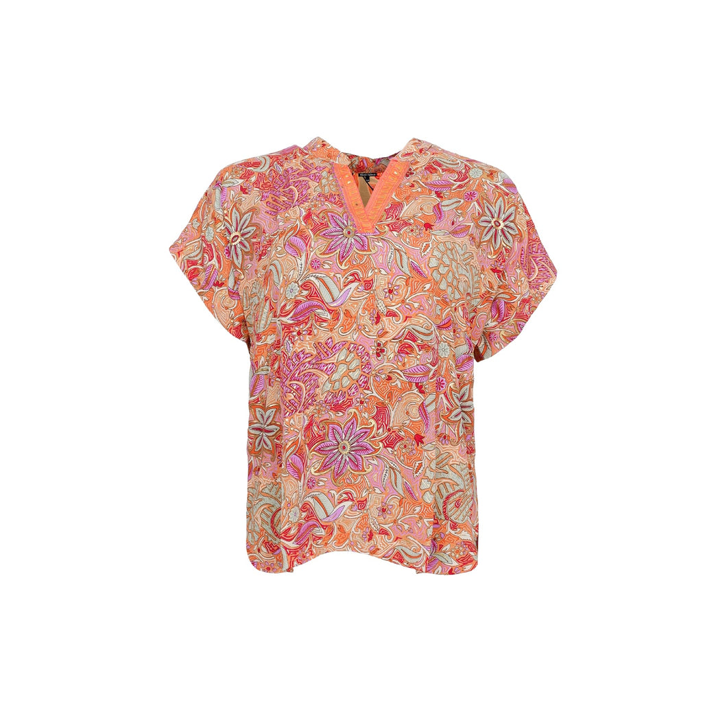 BLACK COLOUR LUNA ANDREA S/S TOP ORANGE MIX 39211